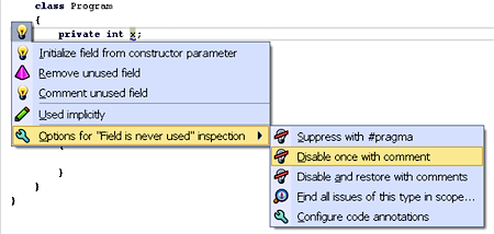 Disable inspection warning in ReSharper